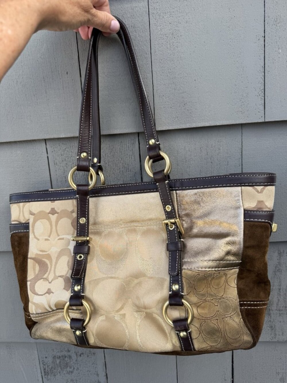 Vintage Y2K COACH 2006 leather suede logo patchwork shoulder bag indie 10388
